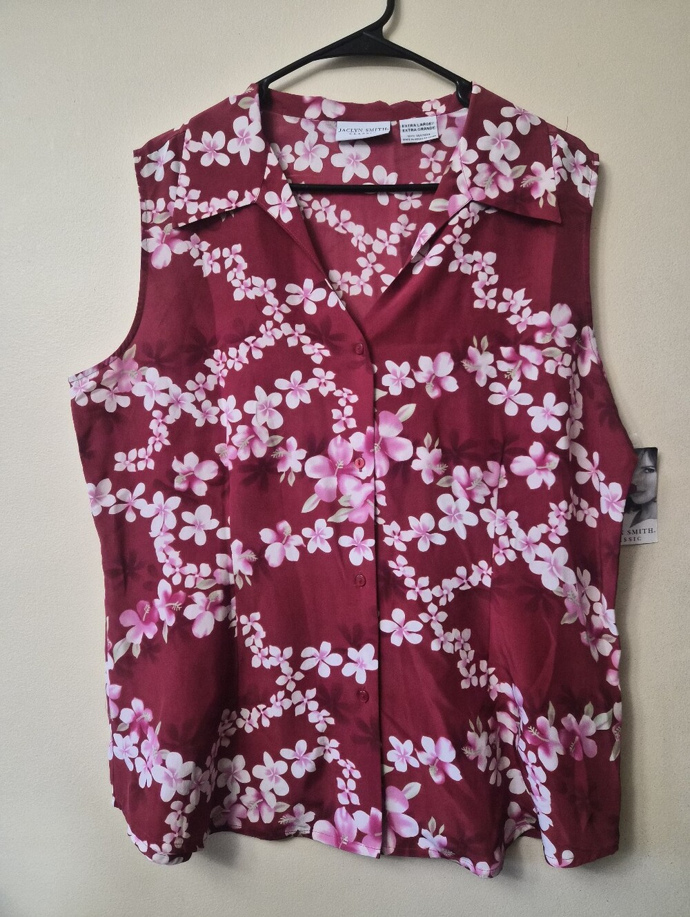 Jacklyn Smith Classic Sleeveless Floral Red Button Shirt XL New With Kmart Tags